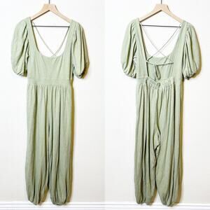 Free People Knit Jumpsuit Romper Onesie Green Aloe Wash Womens Size L